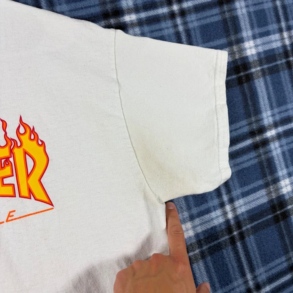 Thrasher Magazine Flame Logo Graphic T-Shirt White Skateboarding Mens Large - Picture 3 of 7